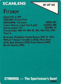1988 Scanlens VFL #101 Fitzroy Lions Back